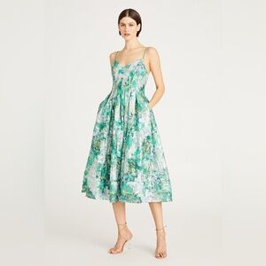 Monique Lhuillier Green and White Spaghetti Strap Sundress